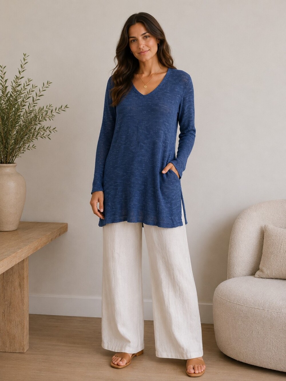 Eileen Fisher Long Organic Linen Long Sleeve Top Size XS